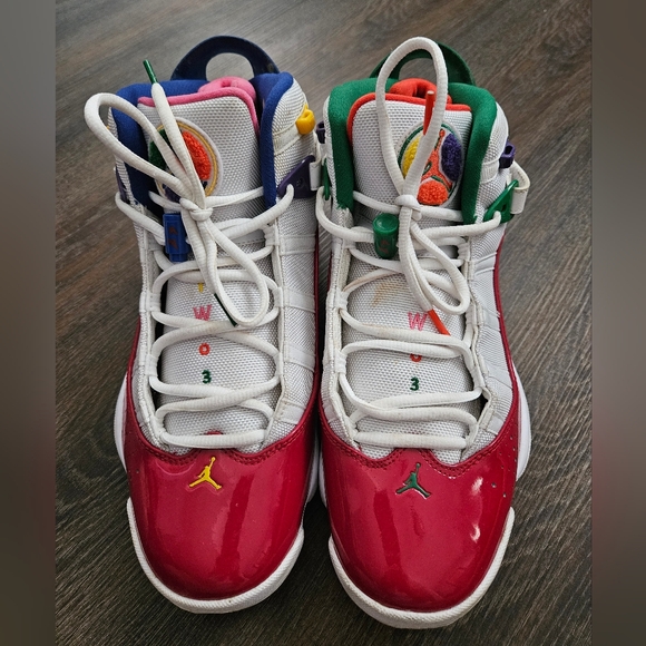 Jordan Athletic Shoes Red White with Multicolor Accents